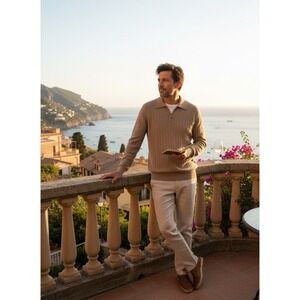 Tuscon Mens Tan  Wool Blend Sweater Size L Made in Italy,0118